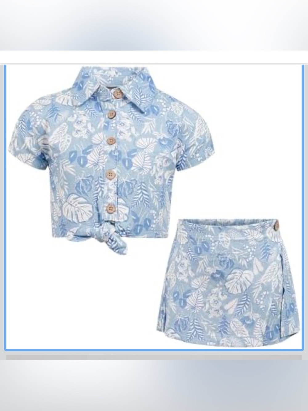 Vince Camuto girls Light Blue Tropical Print 2 pc set size 10